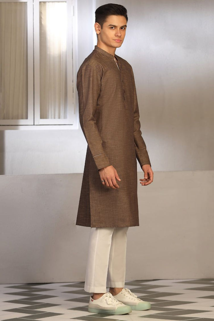 Cotton Dark Brown Teen's Kurta  -  J. Junaid Jamshed