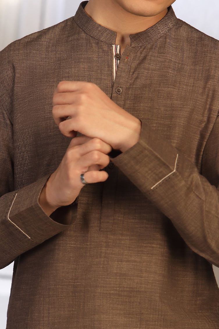 Cotton Dark Brown Teen's Kurta  -  J. Junaid Jamshed