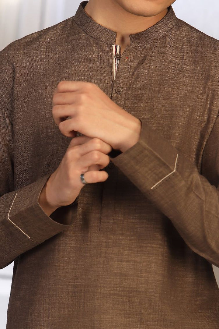 Cotton Dark Brown Teen's Kurta  -  J. Junaid Jamshed