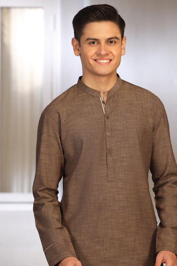 Cotton Dark Brown Teen's Kurta  -  J. Junaid Jamshed