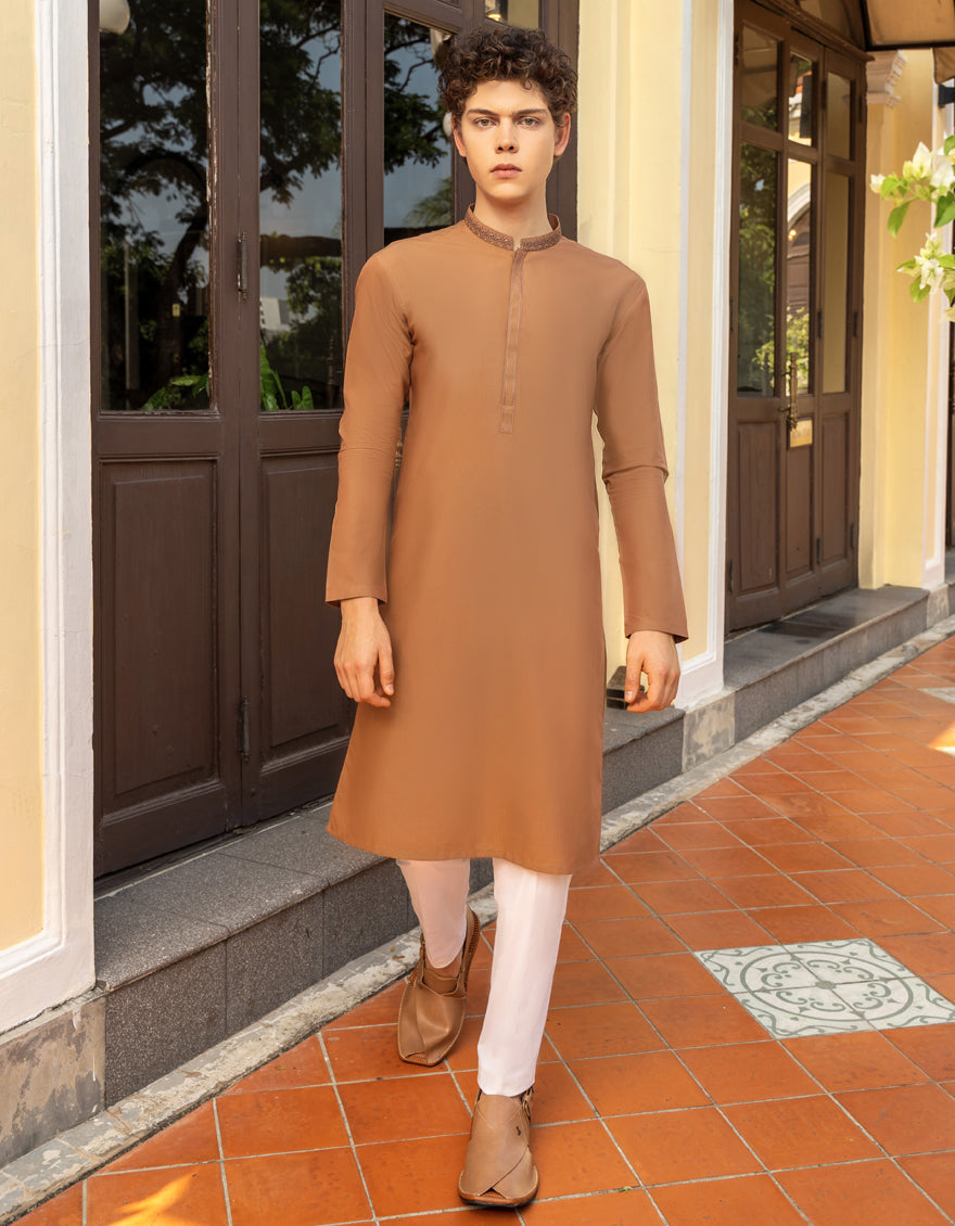 Blended Rust Kurta - J. Junaid Jamshed