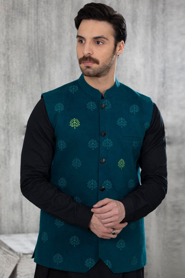 Polyester Bottle Green Men Waist Coat  -  Almirah