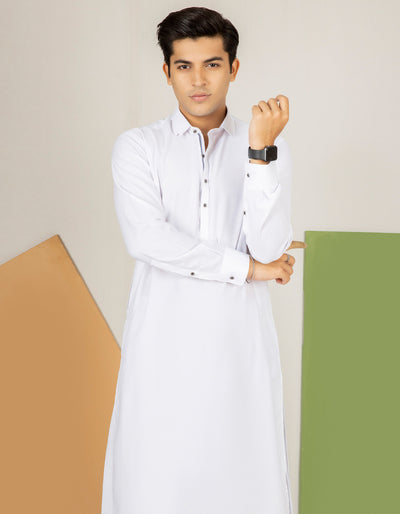 Polyester Viscose White Teen's Kameez Shalwar  -  J. Junaid Jamshed