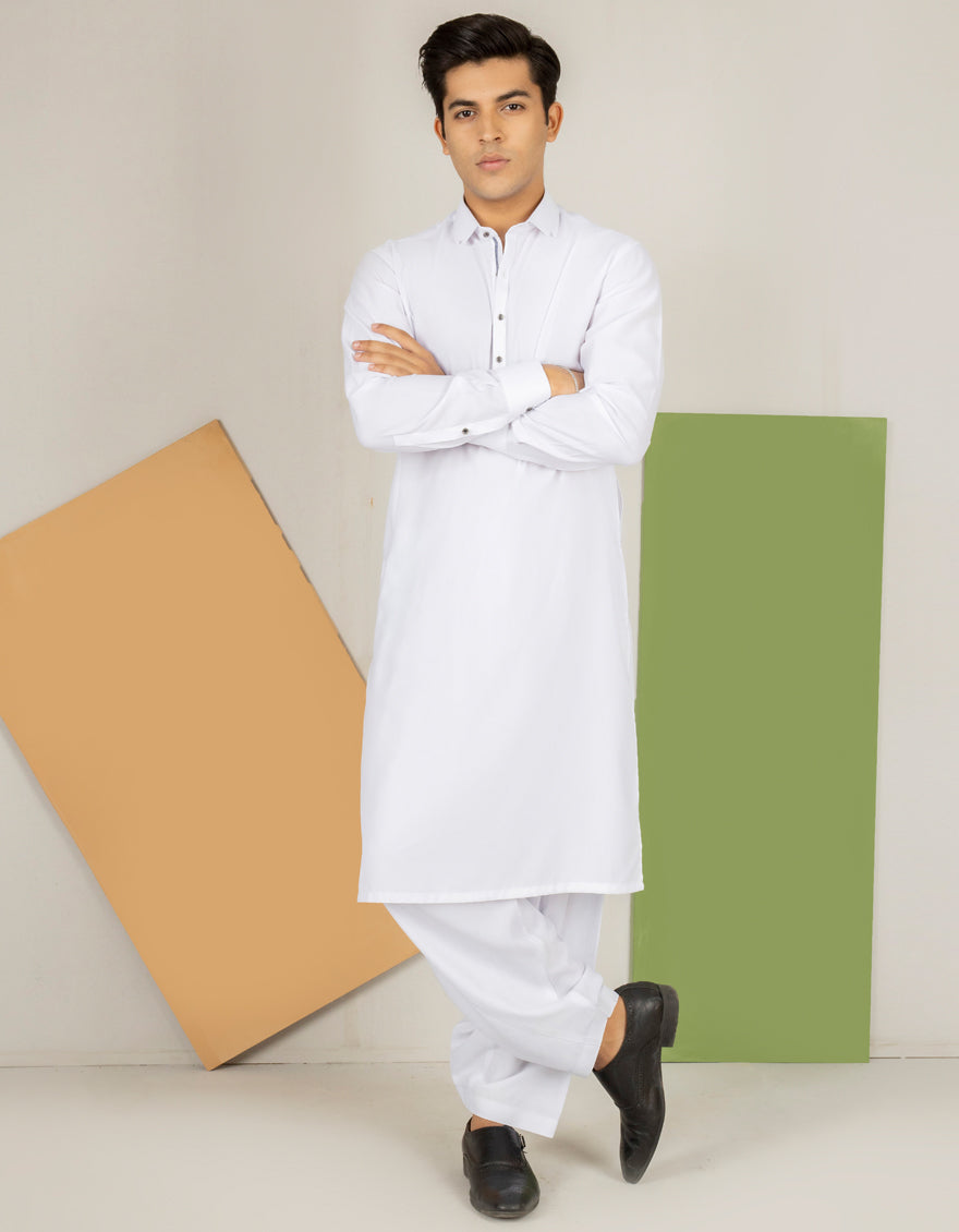 Polyester Viscose White Teen's Kameez Shalwar  -  J. Junaid Jamshed