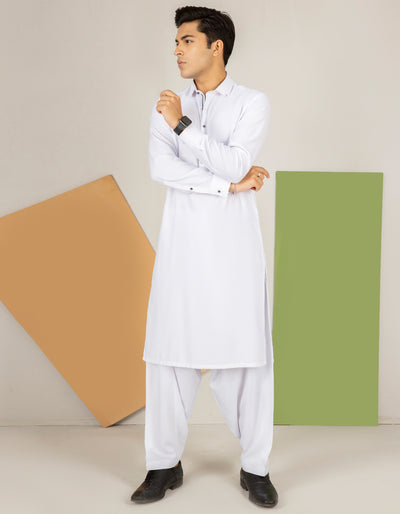 Polyester Viscose White Teen's Kameez Shalwar  -  J. Junaid Jamshed