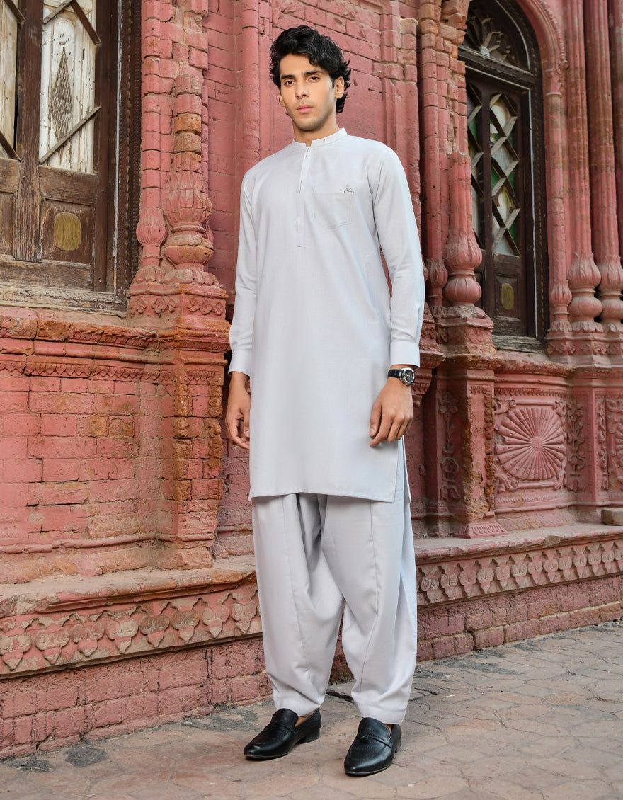 Blended Grey Kameez Shalwar - J. Junaid Jamshed