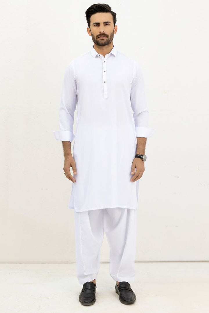 Blended White Kameez Shalwar - J. Junaid Jamshed