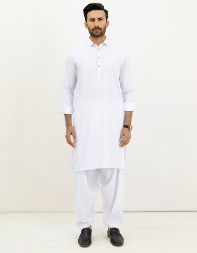 Blended White Kameez Shalwar - J. Junaid Jamshed