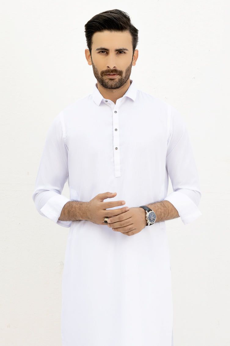 Blended White Kameez Shalwar - J. Junaid Jamshed
