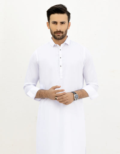 Blended White Kameez Shalwar - J. Junaid Jamshed