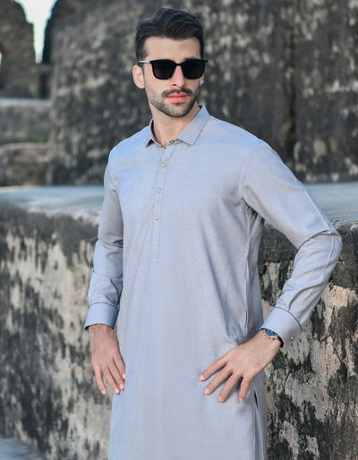 Blended Dull Grey Kameez Shalwar - J. Junaid Jamshed