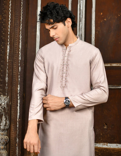 Blended Beige Kameez Shalwar - J. Junaid Jamshed