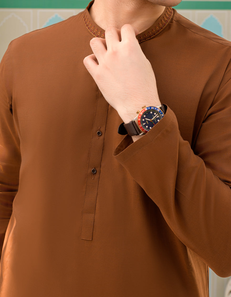 Cotton Brown Kameez Shalwar - J. Junaid Jamshed