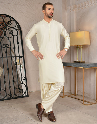 Cream Kameez Shalwar - J. Junaid Jamshed