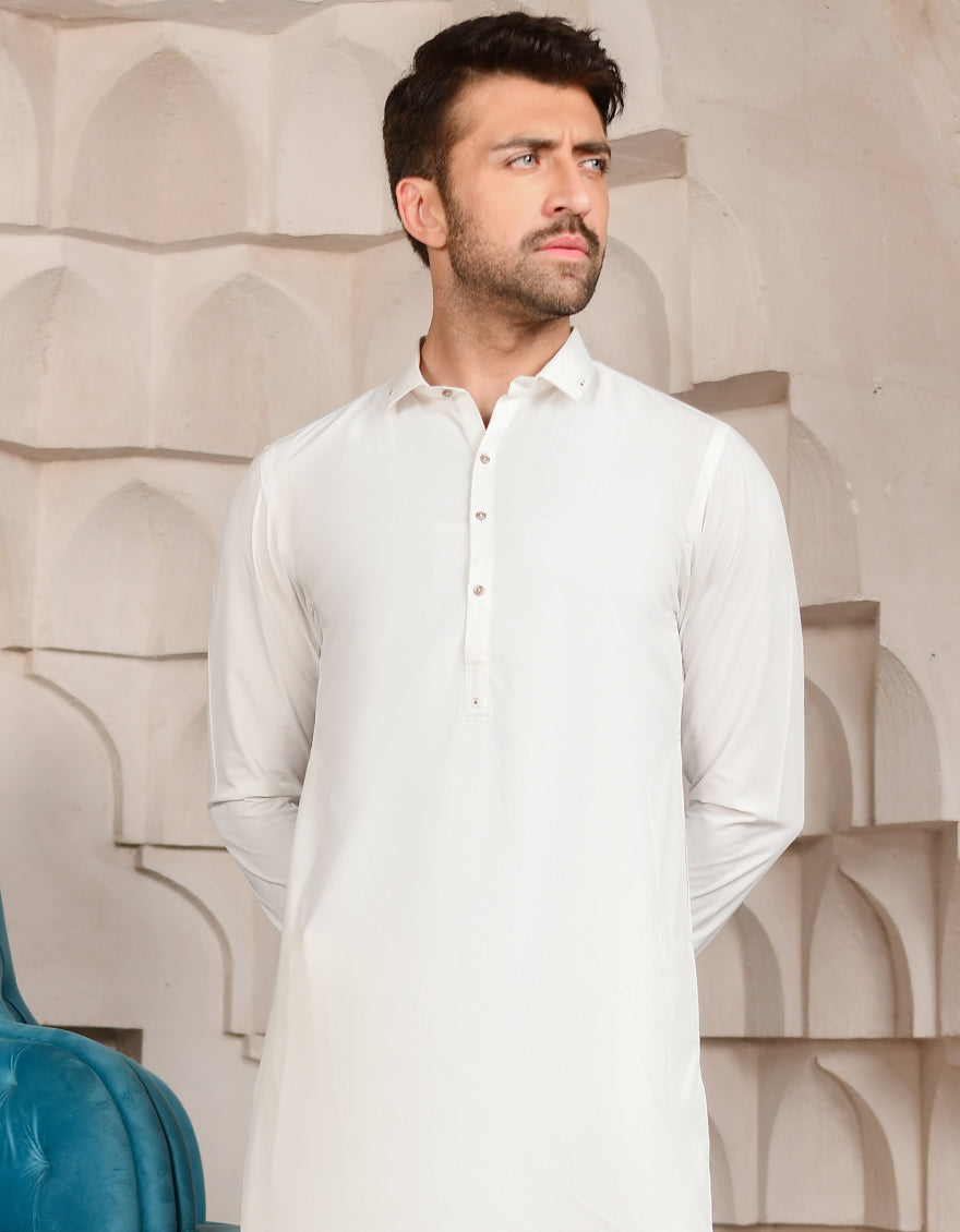 Off White Kameez Shalwar - J. Junaid Jamshed