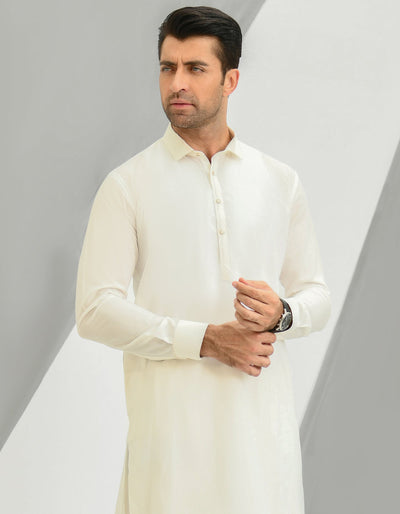 Off White Kameez Shalwar - J. Junaid Jamshed