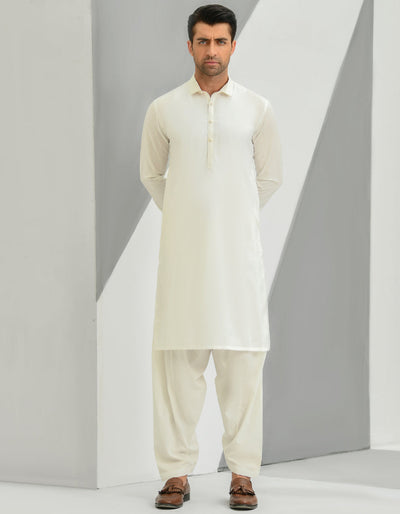 Off White Kameez Shalwar - J. Junaid Jamshed