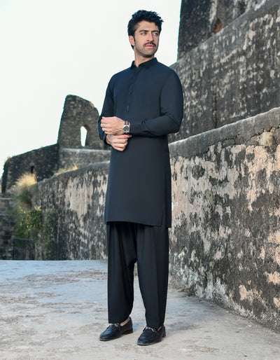 Blended Black Kameez Shalwar - J. Junaid Jamshed
