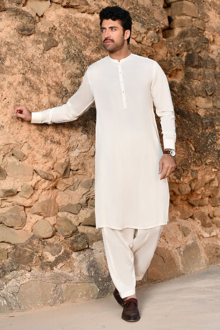 Blended Off White Kameez Shalwar - J. Junaid Jamshed