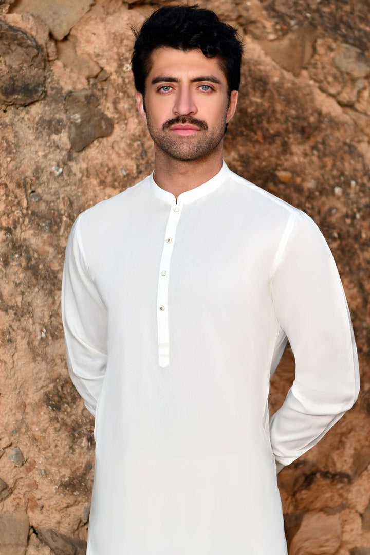 Blended Off White Kameez Shalwar - J. Junaid Jamshed