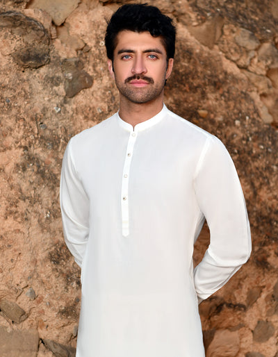 Blended Off White Kameez Shalwar - J. Junaid Jamshed