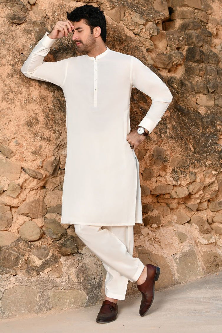 Blended Off White Kameez Shalwar - J. Junaid Jamshed
