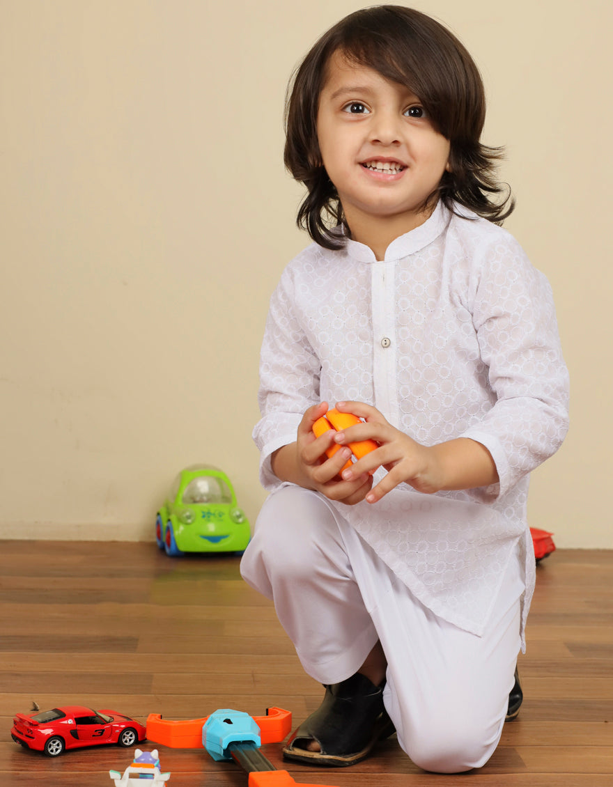 Polyester Viscose White Infant Kameez Shalwar  -  J. Junaid Jamshed