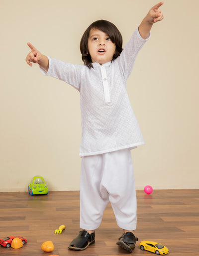 Polyester Viscose White Infant Kameez Shalwar  -  J. Junaid Jamshed