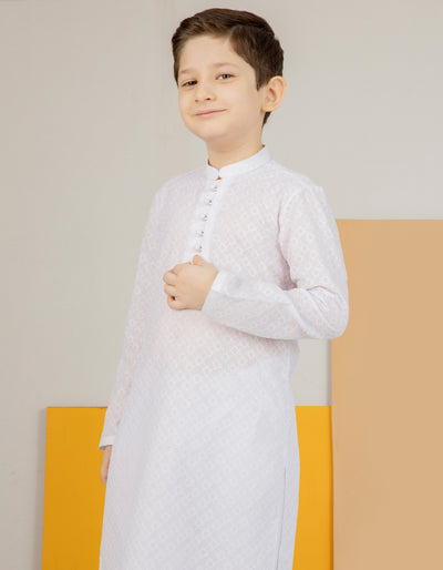 Blended White Kids Boys Kurta Pajama - J. Junaid Jamshed