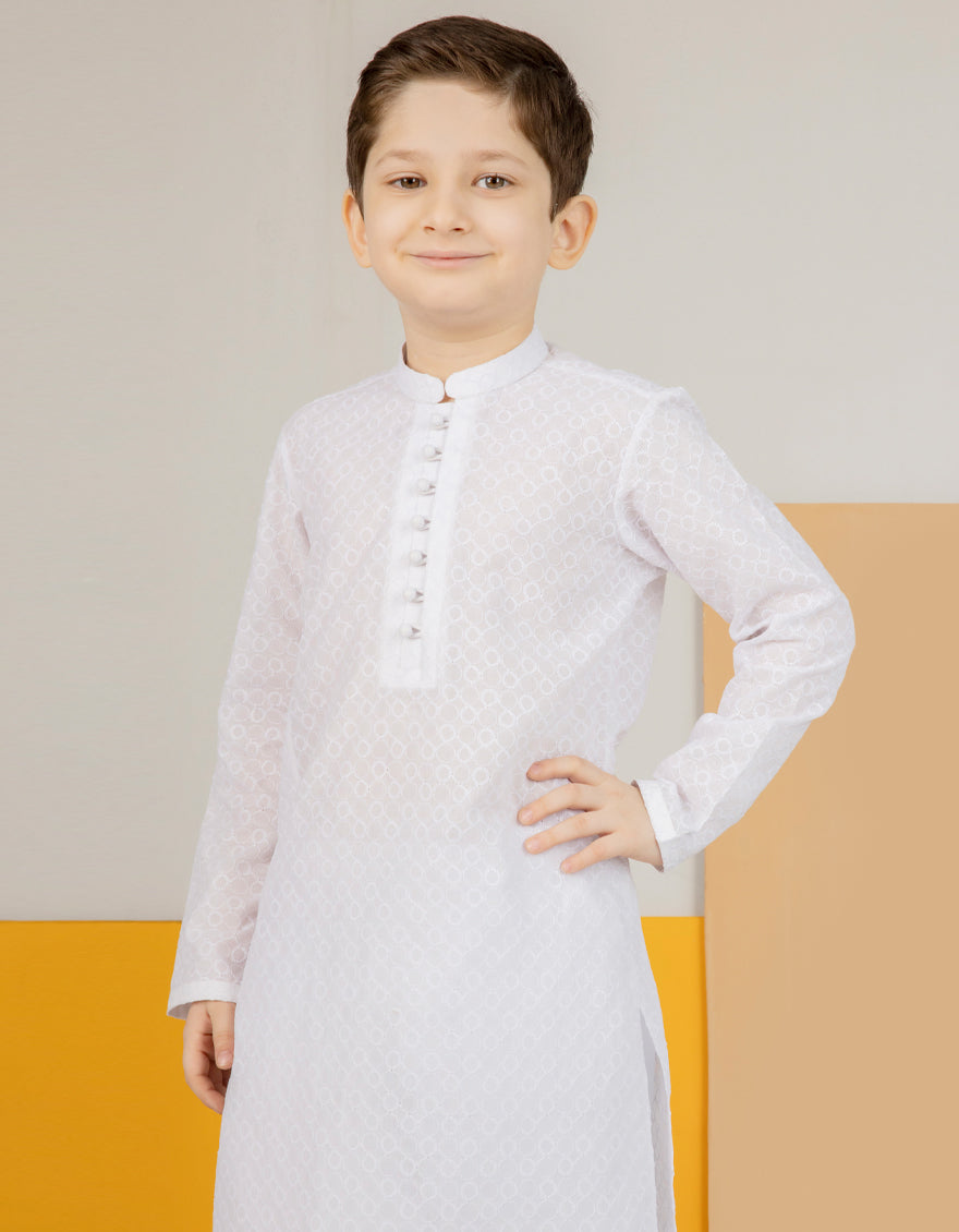 Blended White Kids Boys Kurta Pajama - J. Junaid Jamshed