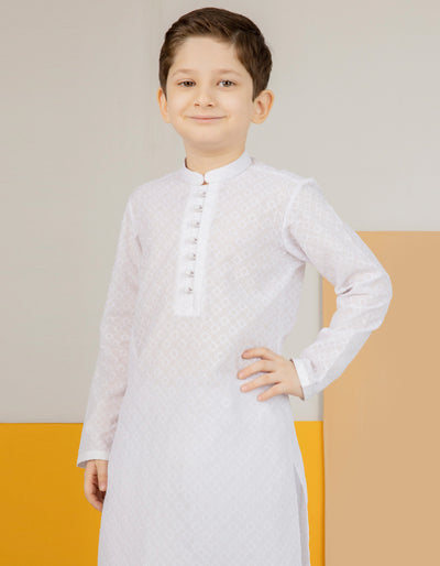 Blended White Kids Boys Kurta Pajama - J. Junaid Jamshed