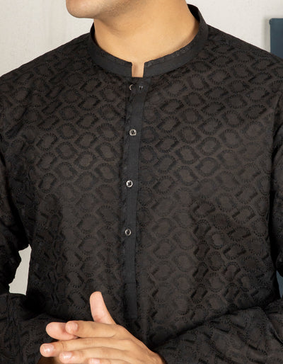 Blended Black Teen Boys Kurta Pajama - J. Junaid Jamshed