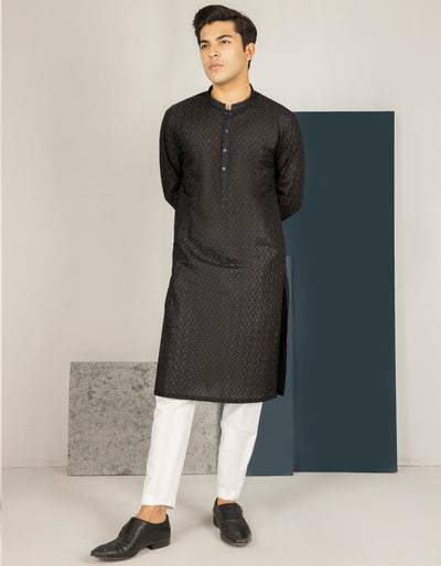 Blended Black Teen Boys Kurta Pajama - J. Junaid Jamshed