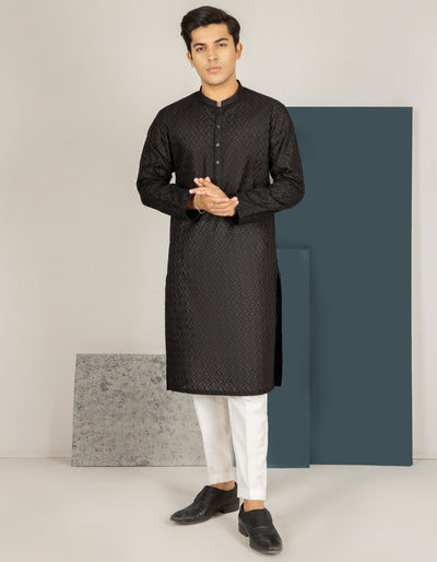 Blended Black Teen Boys Kurta Pajama - J. Junaid Jamshed