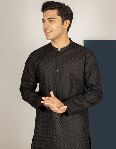 Blended Black Teen Boys Kurta Pajama - J. Junaid Jamshed