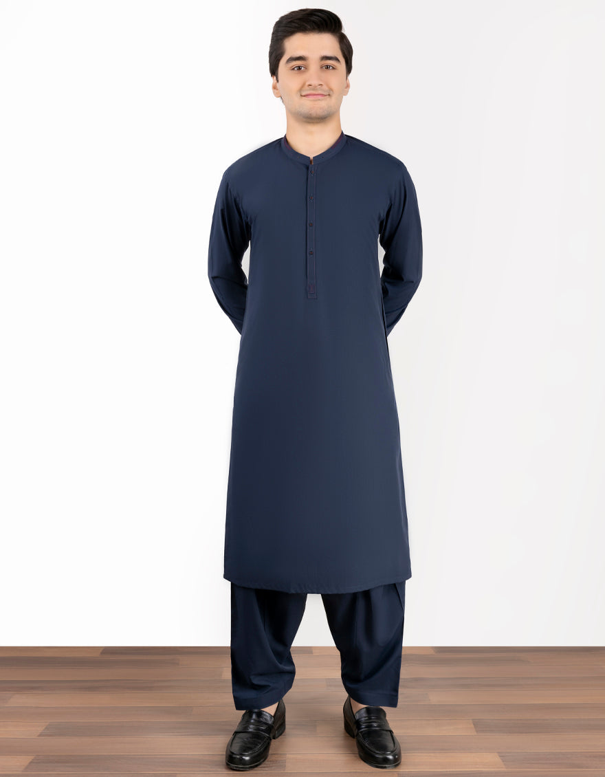 Blended Blue Kameez Shalwar - J. Junaid Jamshed