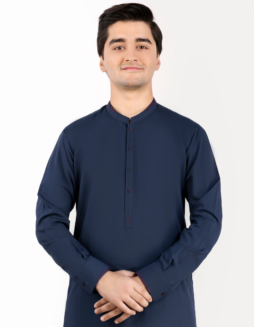 Blended Blue Kameez Shalwar - J. Junaid Jamshed