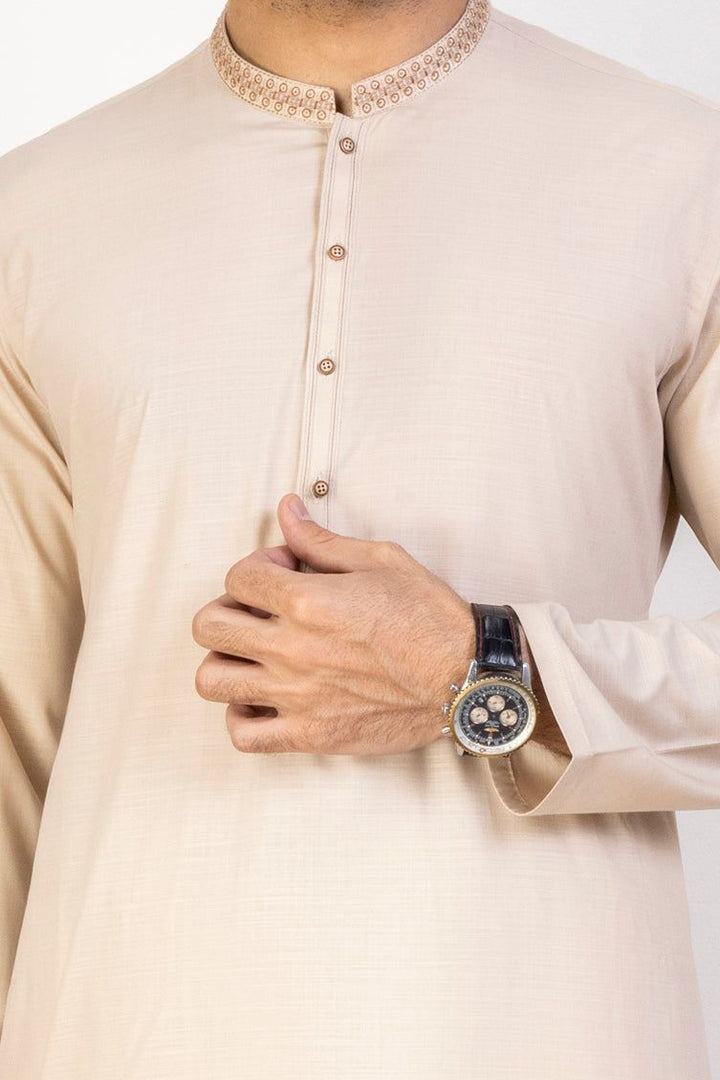 Blended Beige Kameez Shalwar - J. Junaid Jamshed
