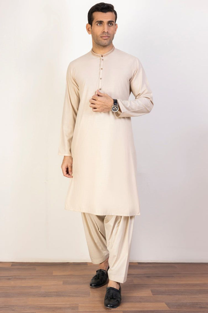 Blended Beige Kameez Shalwar - J. Junaid Jamshed