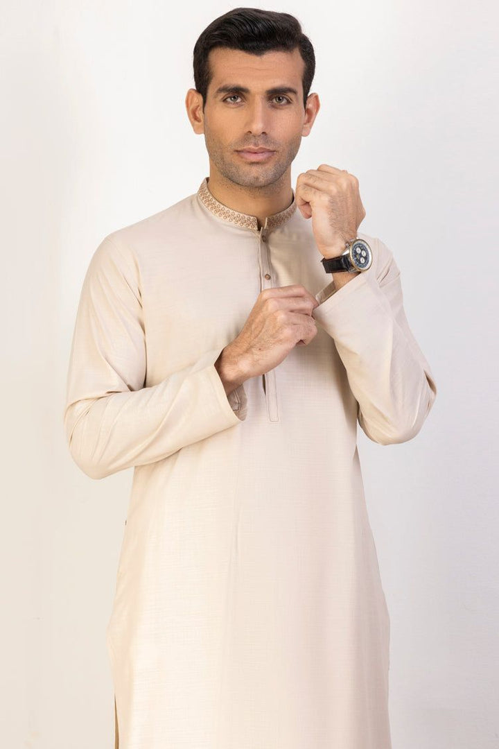 Blended Beige Kameez Shalwar - J. Junaid Jamshed