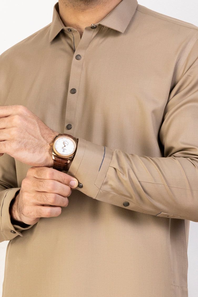 Blended Khaki Kameez Shalwar - J. Junaid Jamshed