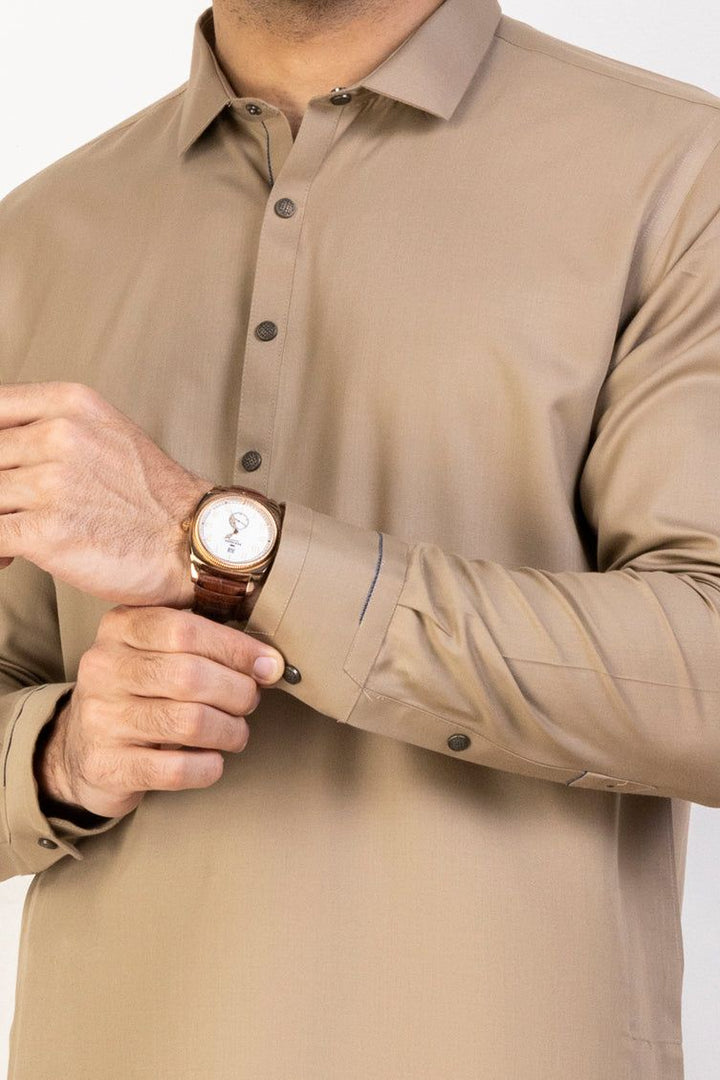 Blended Khaki Kameez Shalwar - J. Junaid Jamshed
