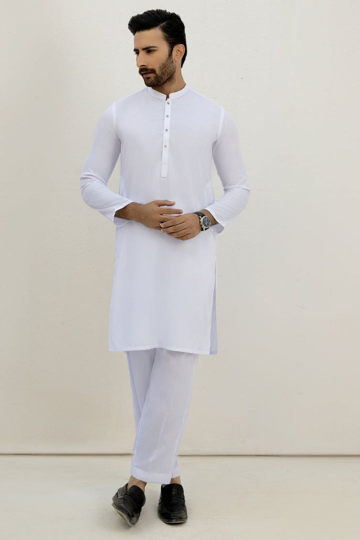 Blended White Kurta Pajama - J. Junaid Jamshed
