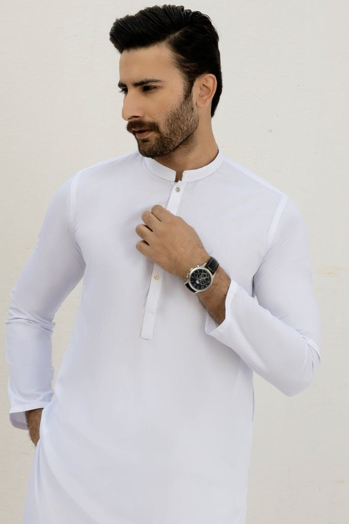 Blended White Kurta Pajama - J. Junaid Jamshed