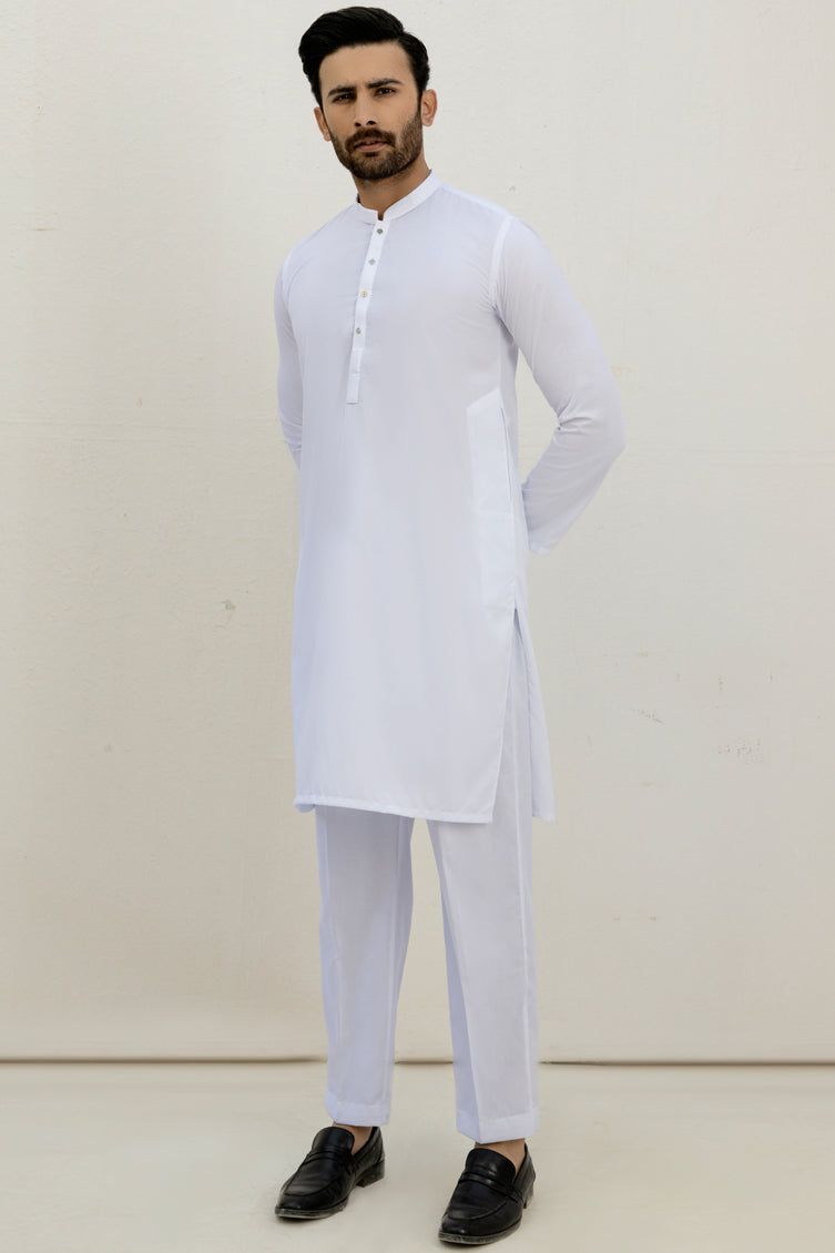 Blended White Kurta Pajama - J. Junaid Jamshed