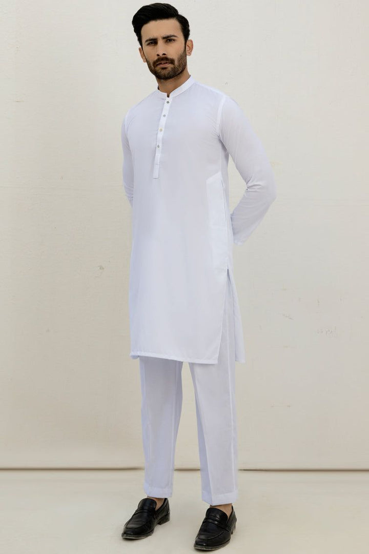 Blended White Kurta Pajama - J. Junaid Jamshed