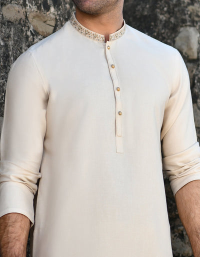 Blended Cream Kameez Shalwar - J. Junaid Jamshed