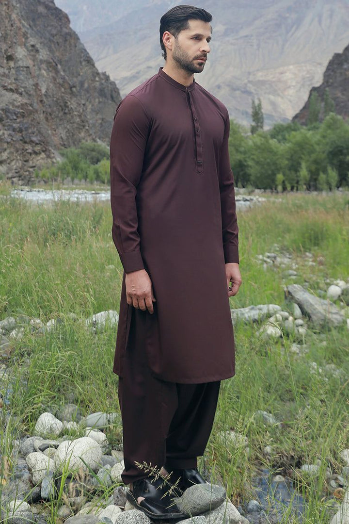 Blended Brown Shalwar Kameez - J. Junaid Jamshed