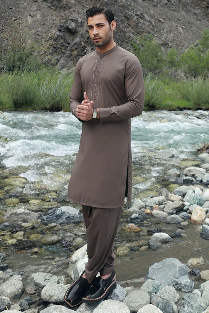 Blended Brown Shalwar Kameez - J. Junaid Jamshed