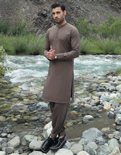 Blended Brown Shalwar Kameez - J. Junaid Jamshed